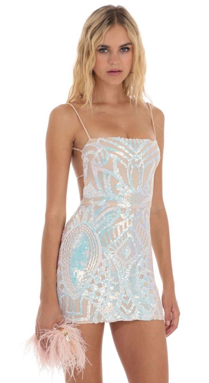 NWOT Iridescent Sequin Bodycon Mini Dress nude iridescent, Small $112 ,